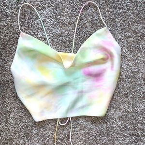 ZARA Satin TieDye Cowl Neck Crop Top